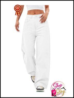 Women's Baggy Wide Leg Mid Rise Denim Jeans Distressed Boyfriend